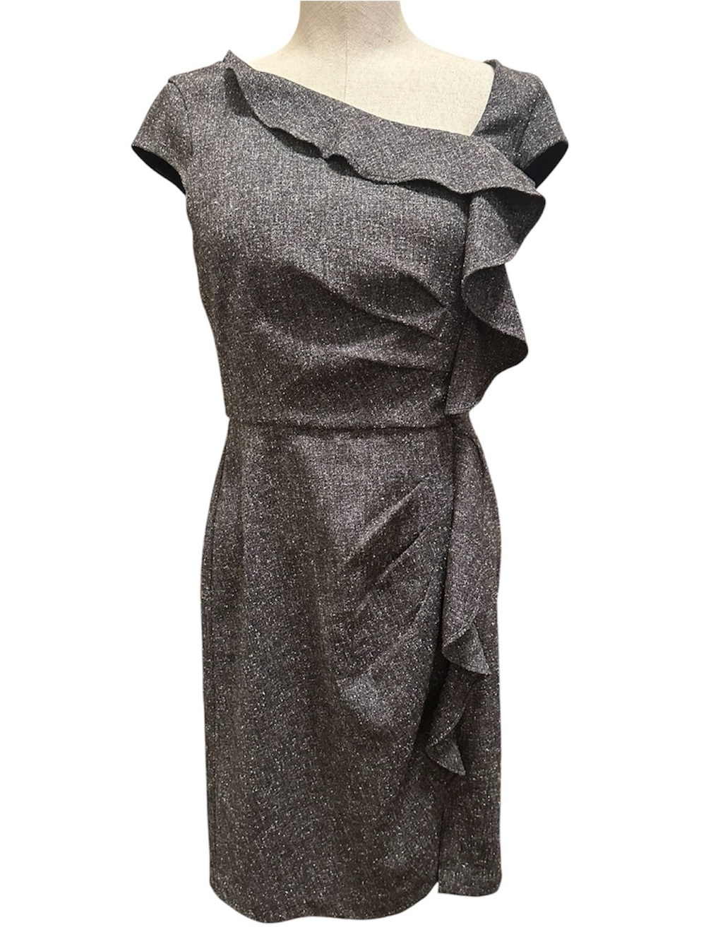 White House Black Market Ruffle Sheath Dress - grey size 6